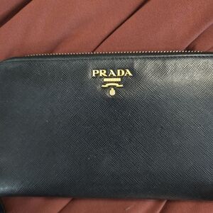 Prada Black Saffiano Leather Zip-Around Wallet